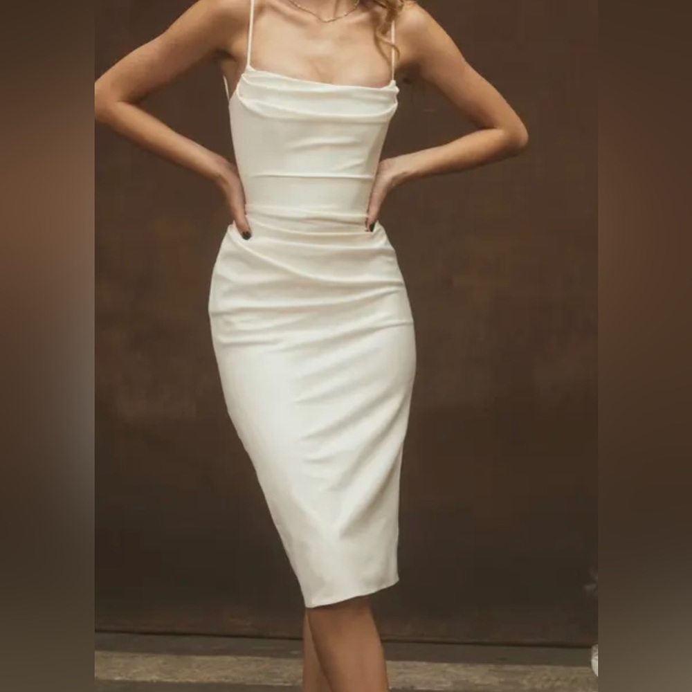 White midi dress satin material